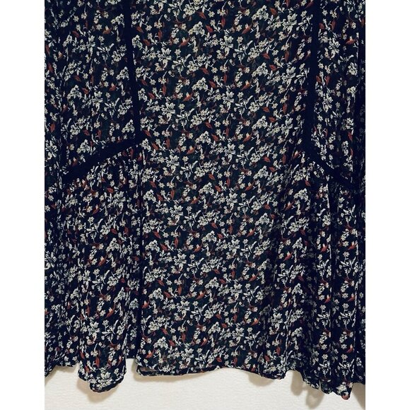 Zara Top Womens Large Black Floral Chiffon Pleated Puffy Sleeve Sheer Romantic - Picture 4 of 7